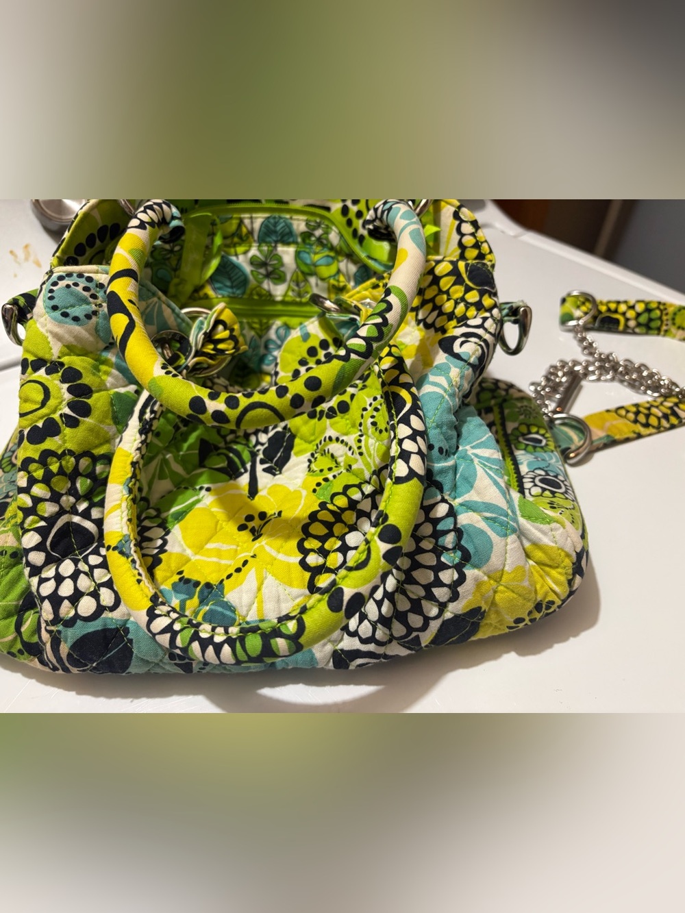 Vera Bradley Quilted Floral Print Satchel - Lime Green & Teal